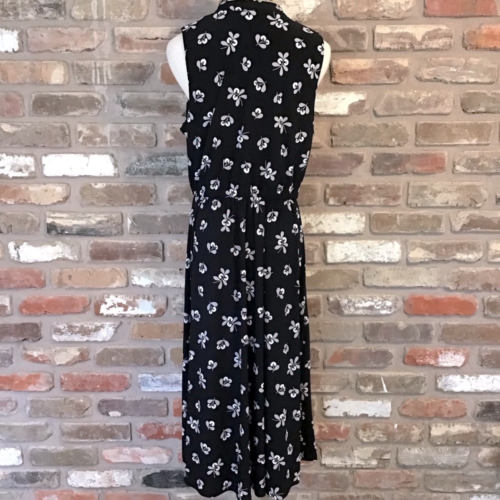 ANNE KLEIN Women's Black & Gray Floral Sleeveless Waist Defining Midi Sundress - Picture 4 of 6